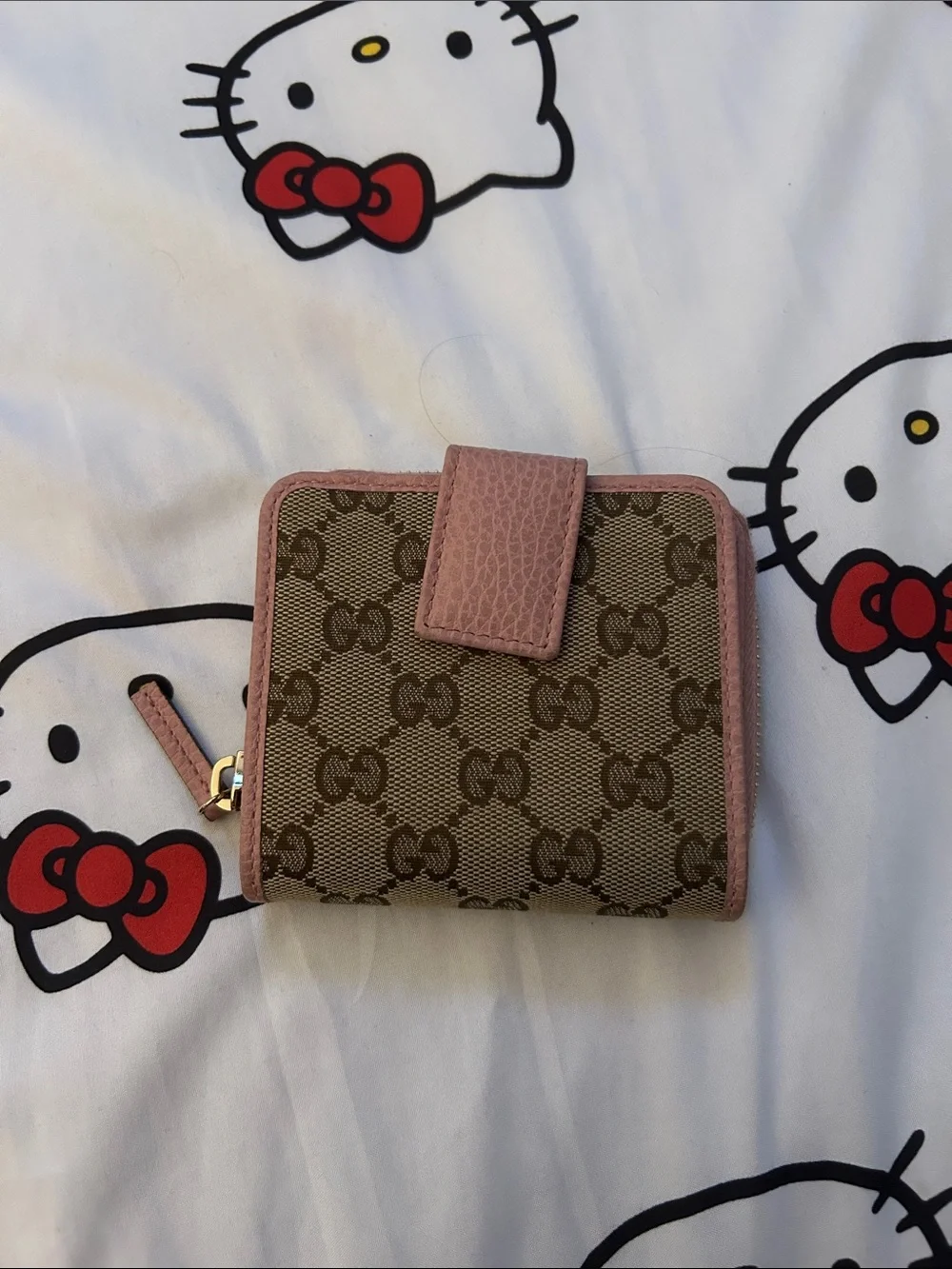 GG Monogram Compact Wallet with Pink Trim